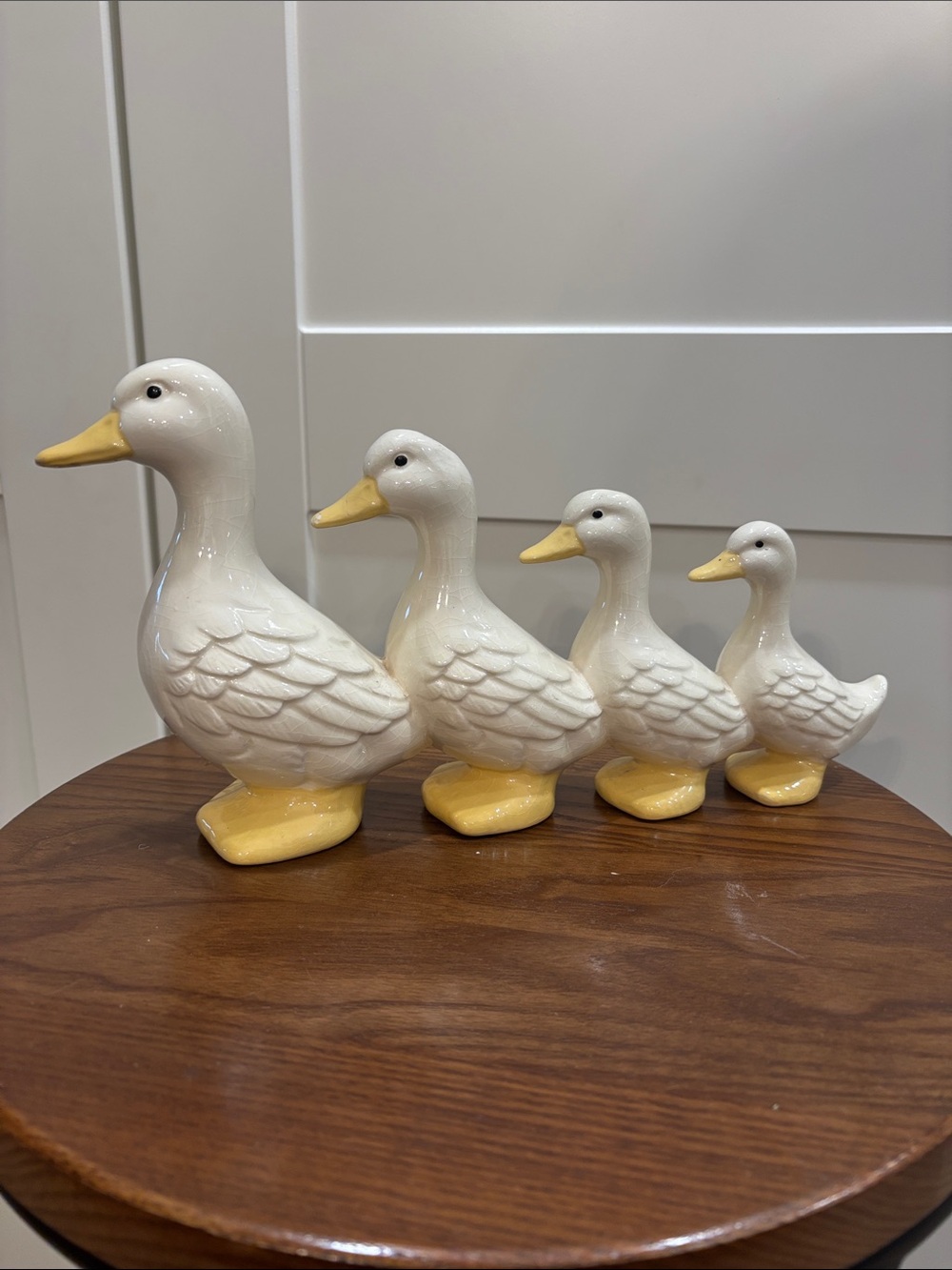 Ceramic White and Yellow Duck Figurine Set “ducks in a row”